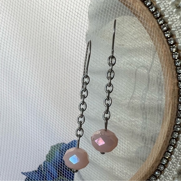 PINK Dangle Stainless Steel Chain Earrings - Picture 1 of 10